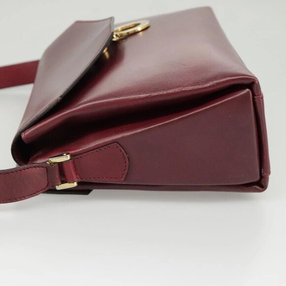 CELINE Shoulder Bag Leather Wine Red Gold Auth - Picture 3 of 15